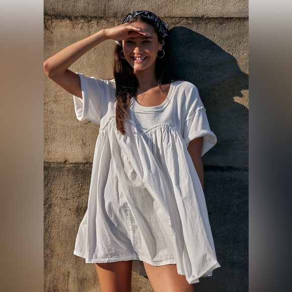 Free People NWT Catalina Smocked Round Collar Mini Dress Ivory Size Small - Picture 1 of 9